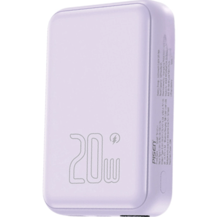 แบตเตอรี่สำรอง Pisen TP-D111-PUR 10,000mAh ชาร์จไร้สาย ชาร์จเร็วสูงสุด 20 วัตต์ PowerMag สีม่วง